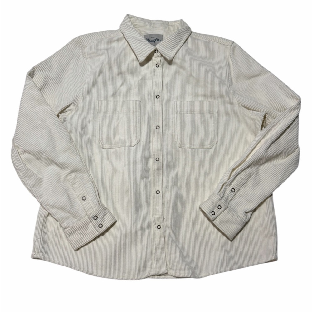 Women’s White Wrangler Corduroy Double Pocket Button-Up Outerwear Chore Shirt
